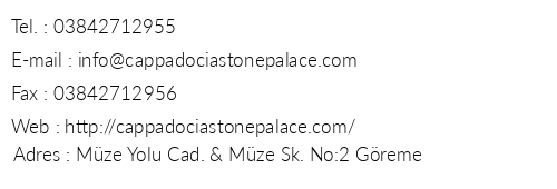 Cappadocia Stone Palace telefon numaralar, faks, e-mail, posta adresi ve iletiim bilgileri